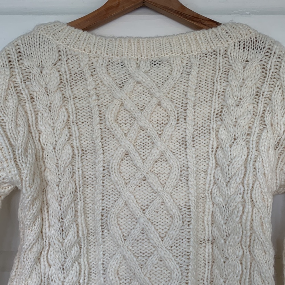 Banana Republic Fisherman Cable Chunky Knit Crewneck Wool Blend Tan Sweater XS - Picture 10 of 16